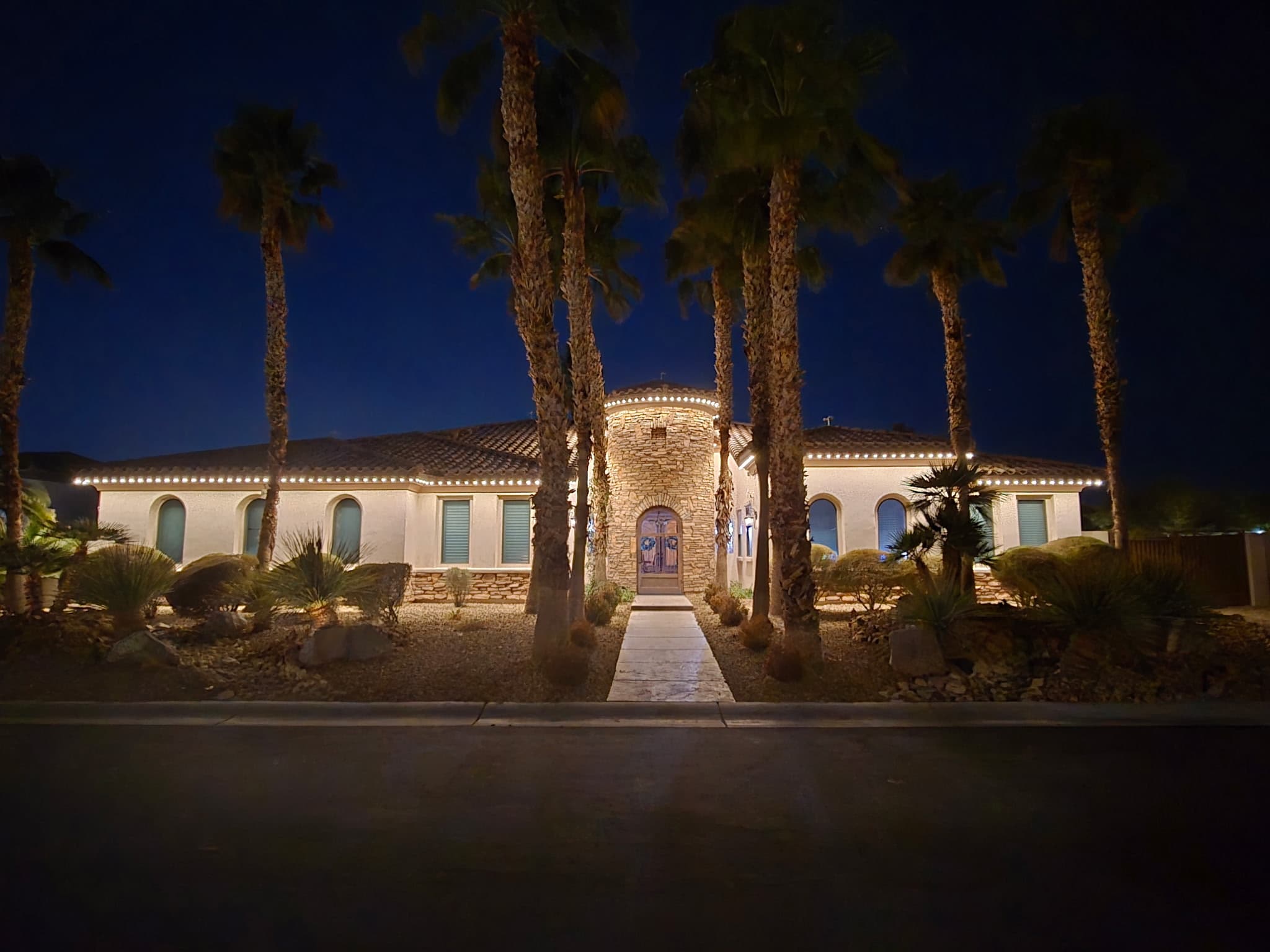 Mediterranean estate with track lighting